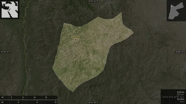 ヨルダンの州 アジュラン 衛星画像 有益なオーバーレイとその国の領域に対して提示形状 3Dレンダリング — ストック写真