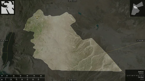 Αμμάν Επαρχία Της Ιορδανίας Δορυφορικές Εικόνες Σχήμα Που Παρουσιάζεται Ενάντια — Φωτογραφία Αρχείου