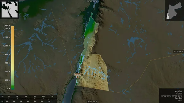 Άκαμπα Επαρχία Της Ιορδανίας Χρωματιστά Δεδομένα Σκίασης Λίμνες Και Ποτάμια — Φωτογραφία Αρχείου