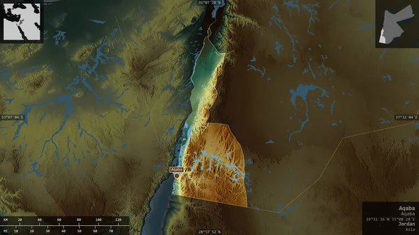 Aqaba Provincia Jordania Relieve Colores Con Lagos Ríos Forma Presentada — Foto de Stock