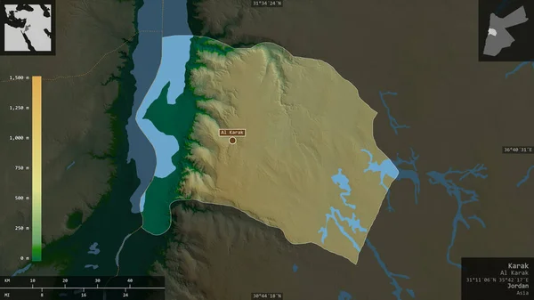 Καράκ Επαρχία Της Ιορδανίας Χρωματιστά Δεδομένα Σκίασης Λίμνες Και Ποτάμια — Φωτογραφία Αρχείου