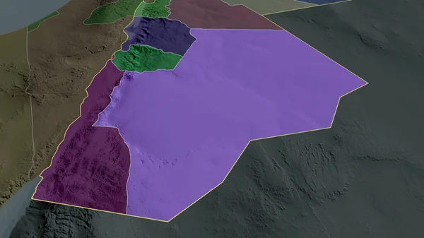 ヨルダンの州が拡大し 強調した 行政区画の色と衝突した地図 3Dレンダリング — ストック写真