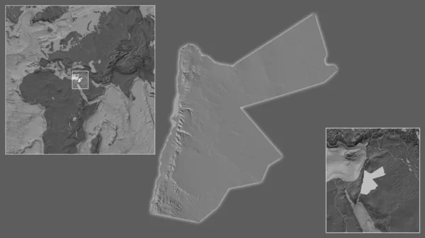 Zbliżenie Jordanii Jej Lokalizacji Regionie Centrum Dużą Skalę Światowej Mapy — Zdjęcie stockowe