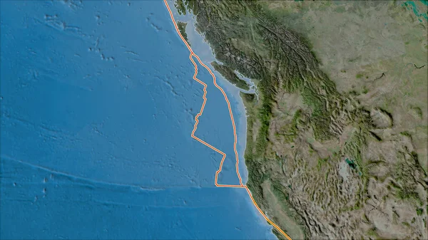 Tektonik Plakalar Juan Fuca Plaka Alanına Bitişik Alanların Uydusu Haritasında — Stok fotoğraf