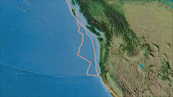 Las Placas Tectónicas Bordean Mapa Topográfico Las Áreas Adyacentes Área —  Fotos de Stock