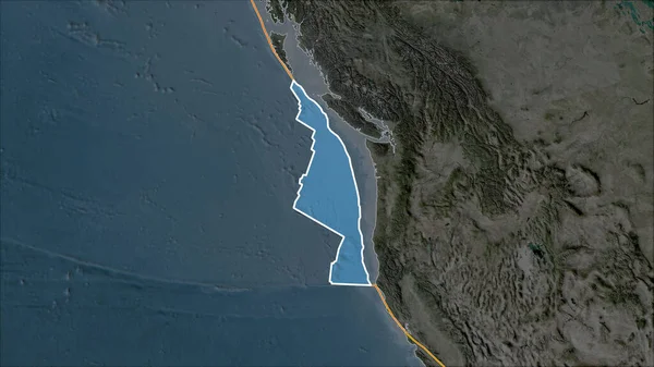 Obrysy Juan Fuca Tektonické Desky Mapě Satelitu Oddělené Desaturací Jeho — Stock fotografie