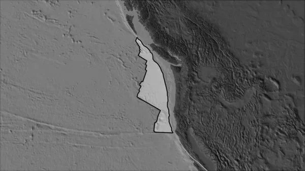 Dwupoziomowej Mapie Elewacji Oddzielonej Desaturacją Przyległych Obszarów Zarysowano Płytę Tektoniczną — Zdjęcie stockowe