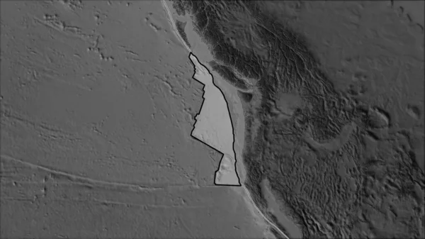 Placa Tectónica Delineada Juan Fuca Mapa Escala Grises Separada Por — Foto de Stock