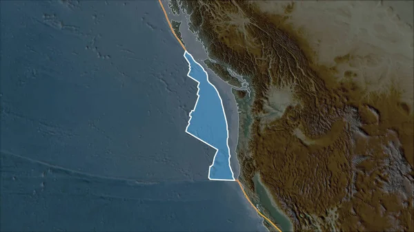 Obrys Tektonické Desky Juan Fuca Reliéfní Mapě Oddělené Desaturací Přilehlých — Stock fotografie