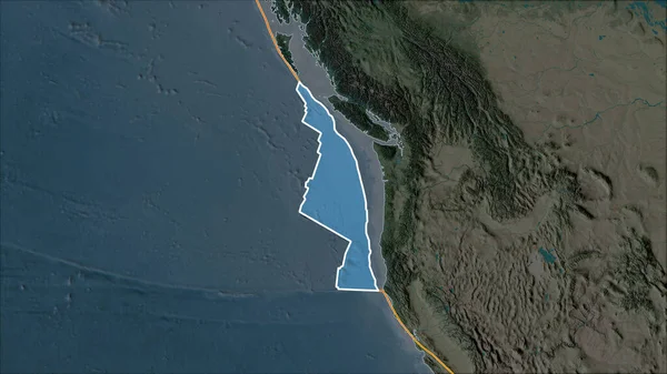 Umrissene Tektonische Platte Von Juan Fuca Auf Der Topographischen Karte — Stockfoto