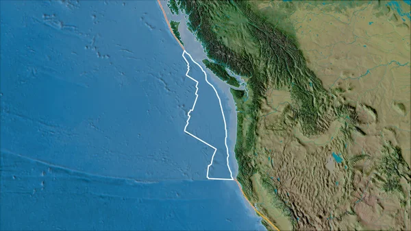 Outlined Juan Fuca Tectonic Plate Borders Adjacent Plates Topographic Map — Stock Photo, Image