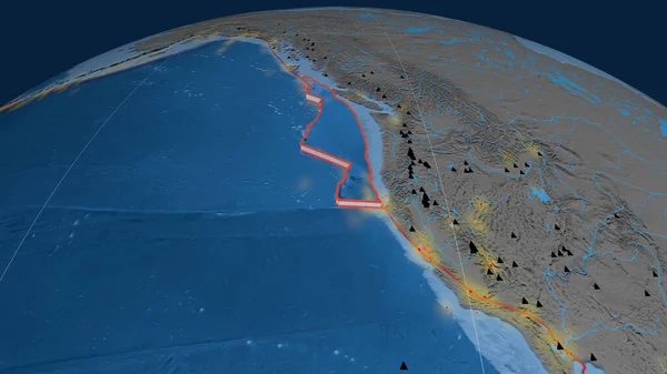 Placa Tectónica Juan Fuca Extrudida Globo Topografia Batimetria Colorido Mapa — Fotografia de Stock