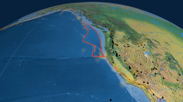 Juan Fuca Tektonický Talíř Zeměkouli Přírodní Topografická Mapa Země Vykreslování — Stock fotografie