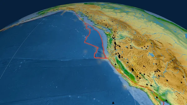 Piastra Tettonica Juan Fuca Delineata Sul Globo Mappa Fisica Colori — Foto Stock