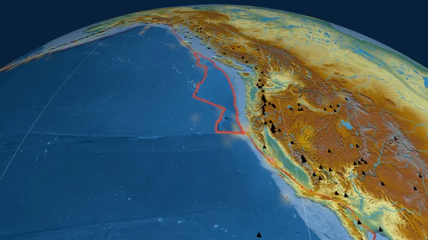 フアン フカ地殻プレートが地球上に輪郭を描きました 地形図の救援地図 3Dレンダリング — ストック写真