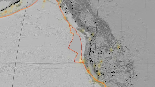 フアン フカ地殻プレートは カヴァライスキー予測の世界的なグレースケールの標高マップについて概説しました 3Dレンダリング — ストック写真