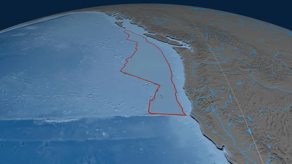 フアン フカ地殻プレートが地球上に輪郭を描きました 地形図と海底地形図です 3Dレンダリング — ストック写真