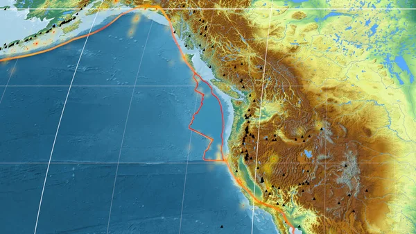 Juan Fuca地殻プレートは 軟体動物の予測における地球規模の地形学的救援マップについて概説しました 3Dレンダリング — ストック写真