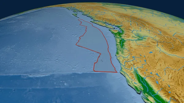 Juan Fuca构造板块在地球上的轮廓 彩色物理地图 3D渲染 — 图库照片