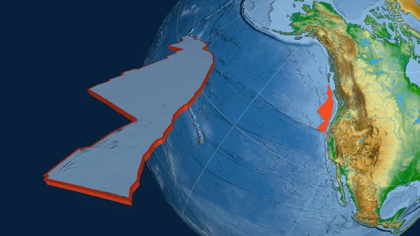 Placa Tectónica Juan Fuca Extruida Presentada Contra Globo Mapa Físico — Foto de Stock