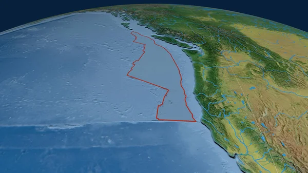 Juan Fuca Nın Tektonik Plakası Dünyaya Çizilmiş Topografik Harita Görüntüleme — Stok fotoğraf