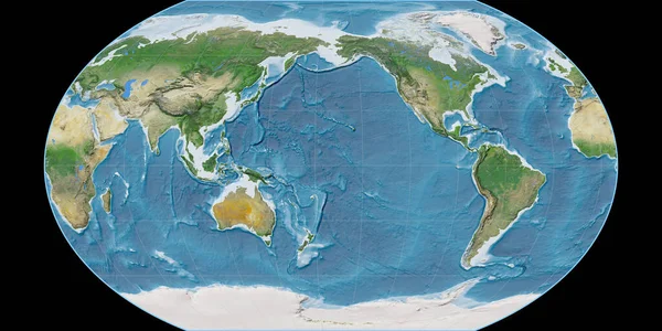 Világtérkép Kavraisky Vii Vetületben 170 Nyugati Hosszúság Mentén Műholdkép Nyers — Stock Fotó