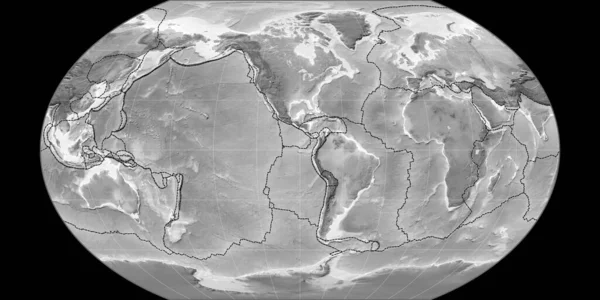 World Map Kavraisky Vii Projection Centered West Longitude Grayscale Elevation — Stock Photo, Image