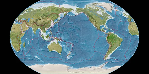 Mapa Mundo Projeção Kavraisky Vii Centrada Longitude Oeste 170 Imagens — Fotografia de Stock