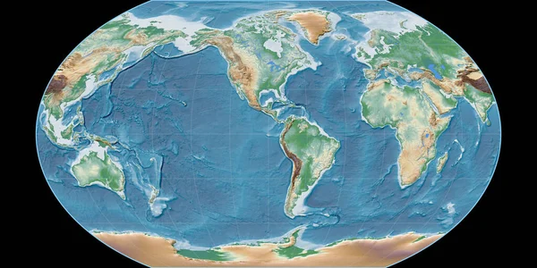 Mappa Del Mondo Nella Proiezione Kavraisky Vii Centrata Sulla Longitudine — Foto Stock