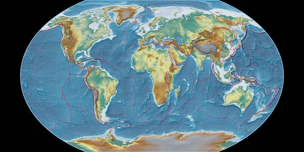 Kavraisky Vii Projeksiyonunun Dünya Haritası Doğu Boylamı Üzerine Kuruludur Topografik — Stok fotoğraf