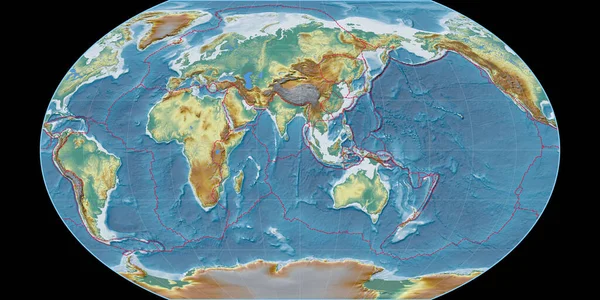 Světová Mapa Projekci Kavraisky Vii Soustředila Východní Délky Topografická Reliéfní — Stock fotografie