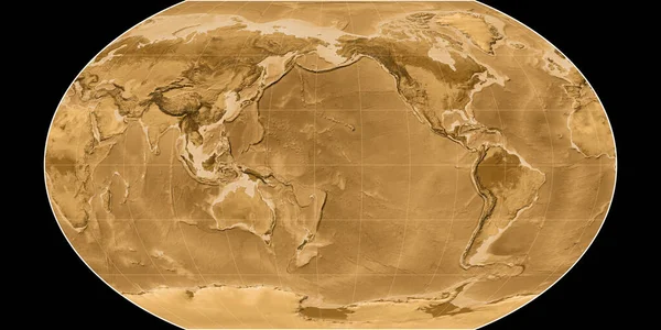 Světová Mapa Projekci Kavraisky Vii Soustředila 170 Západní Délky Sepia — Stock fotografie