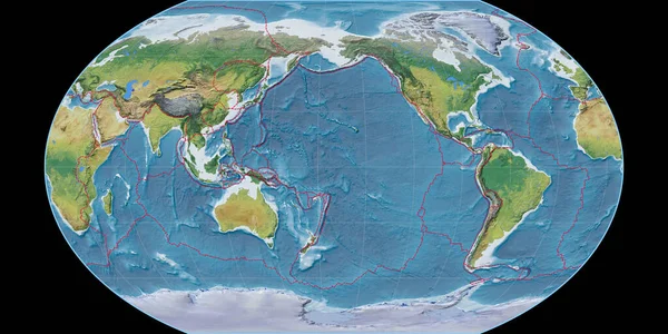 Carte Monde Dans Projection Kavraisky Vii Centrée Sur 170 Longitude — Photo