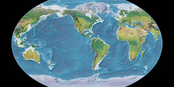 World Map Kavraisky Vii Projection Centered West Longitude Main Physiographic — Stock Photo, Image