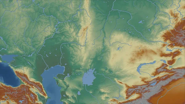 Kazachstan Zbliżenie Perspektywy Kraju Bez Zarysu Mapa Pomocy Topograficznej — Zdjęcie stockowe