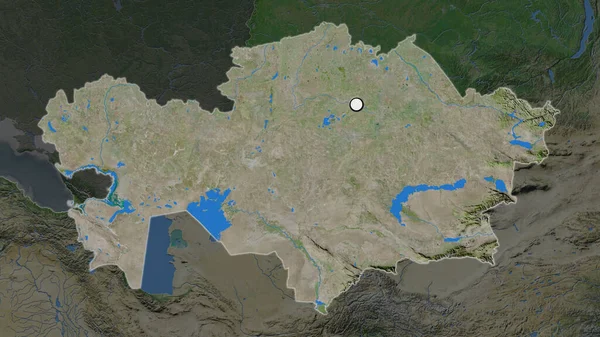 Mahallesinin Doyumsuz Haritasında Sermaye Noktası Olan Kazakistan Vurgulanmış Bölgesi Uydu — Stok fotoğraf