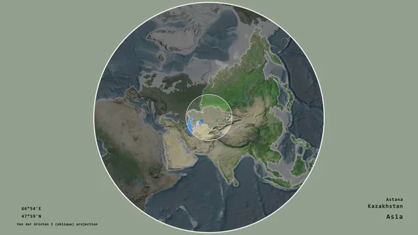 Area Del Kazakistan Segnata Con Cerchio Sulla Mappa Larga Scala — Foto Stock