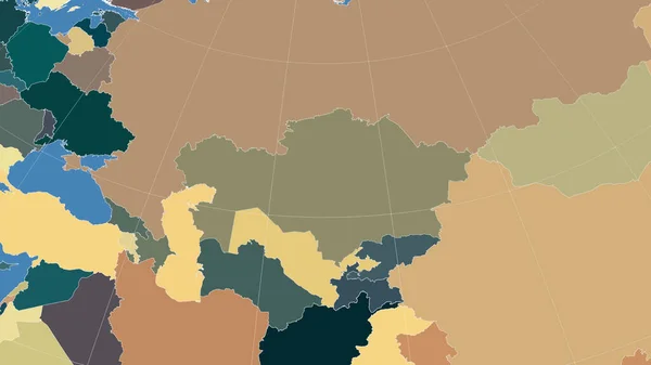 哈萨克斯坦及其邻国 距离偏斜的视角 没有轮廓 行政区划的彩色地图 — 图库照片