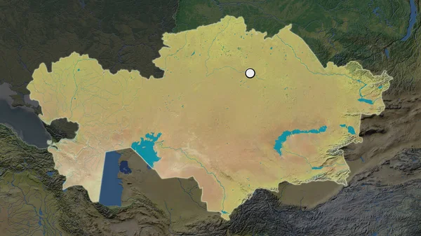 Выделенный Район Казахстана Столичной Точкой Обесцвеченной Карте Окрестностей Топографическая Карта — стоковое фото