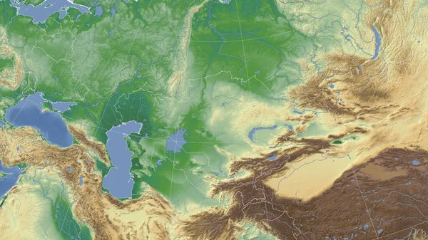 Казахстан Його Околиці Дистанційна Перспектива Обрисів Фізична Карта — стокове фото