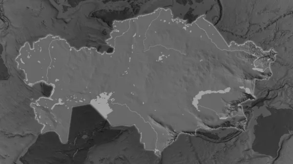 Kazachstán Rozšiřoval Zářil Ztemnělém Pozadí Svého Okolí Mapa Nadmořské Výšky — Stock fotografie