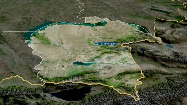 Almaty Regio Van Kazachstan Gezoomd Gemarkeerd Met Kapitaal Satellietbeelden Weergave — Stockfoto