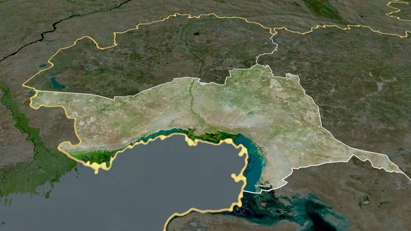 Atyrau カザフスタンの地域が拡大し 強調した 衛星画像 3Dレンダリング — ストック写真