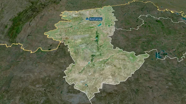 Qostanay Región Kazajstán Zoomed Destacó Con Capital Imágenes Satélite Renderizado —  Fotos de Stock