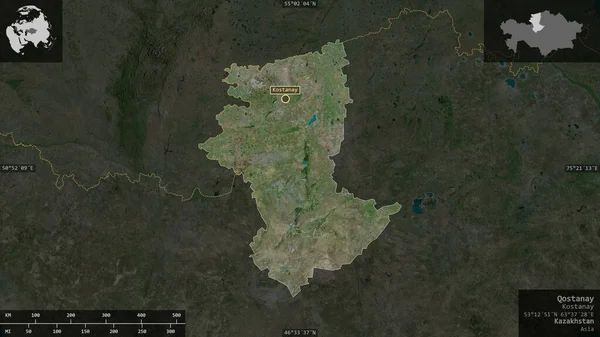 Qostanay Region Kasachstan Satellitenbilder Gestalt Die Sich Mit Informativen Überlagerungen — Stockfoto