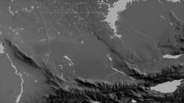 Zhambyl Regionen Kazakstan Grayscaled Karta Med Sjöar Och Floder Form — Stockfoto