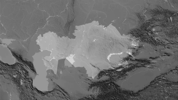 Kazakhstan Area Grayscale Elevation Map Stereographic Projection Raw Composition Raster — Stock Photo, Image