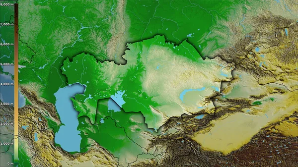 Mapa Físico Dentro Área Cazaquistão Projeção Estereográfica Com Legenda Composição — Fotografia de Stock