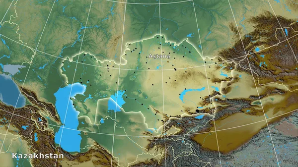Stereografik Projeksiyondaki Topografik Yardım Haritasında Kazakistan Bölgesi Ana Kompozisyon — Stok fotoğraf