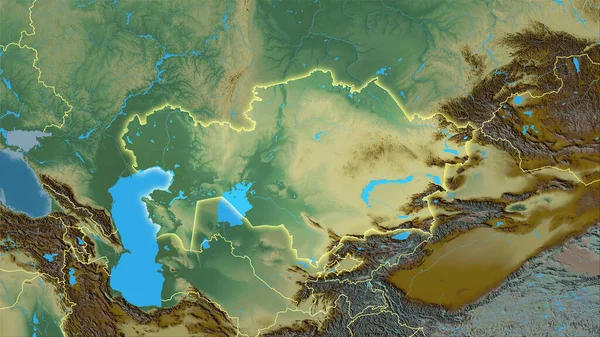 Казахстан Топографічній Карті Рельєфу Стереографічній Проекції Сира Композиція Растрових Шарів — стокове фото